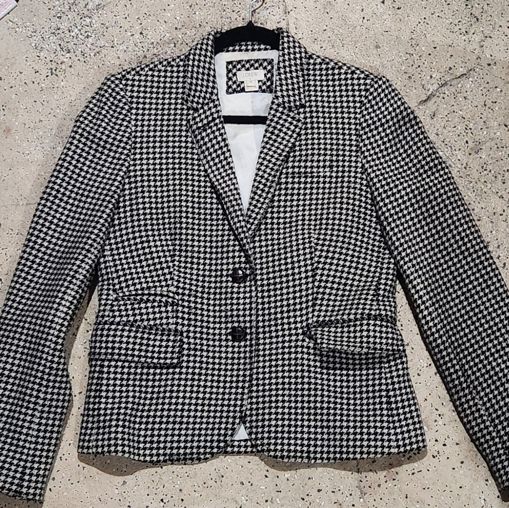 J Crew Women's Black and White Houndstooth Blazer